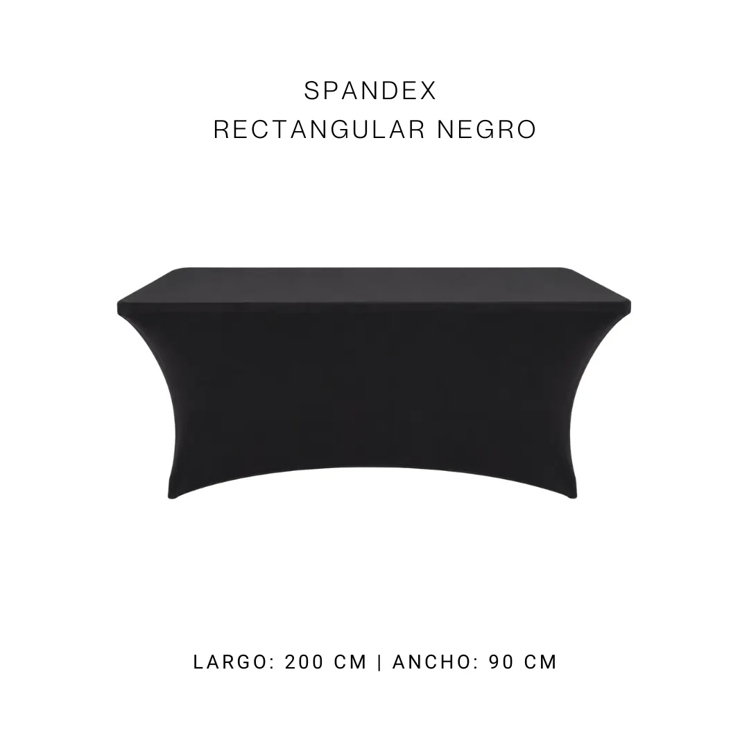 Spandex faldón negro 200 cm x 90 cm — alquiler en Bogotá