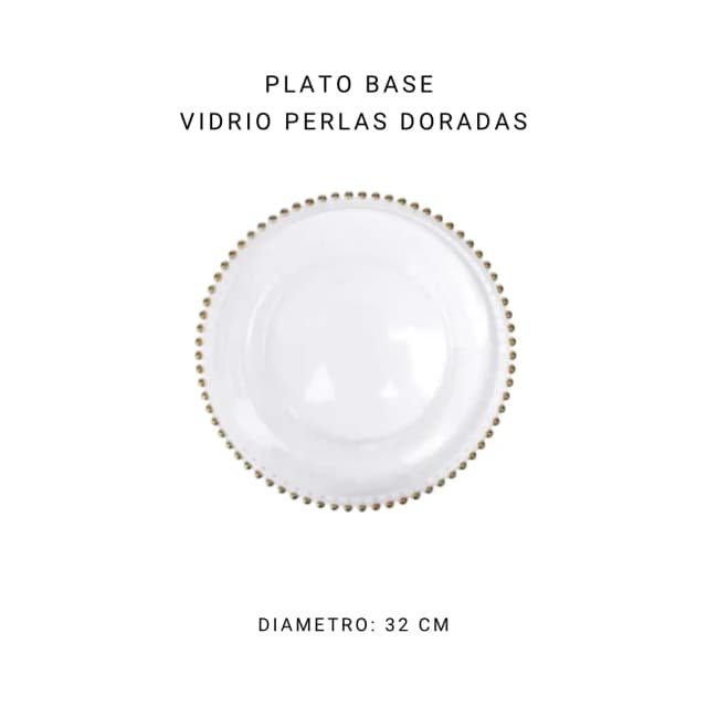 Plato base vidrio perlas dorado 33 cm