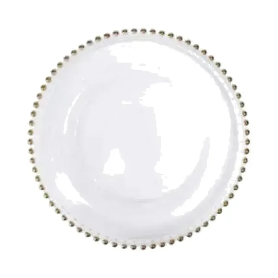 Plato base de vidrio con perlas doradas