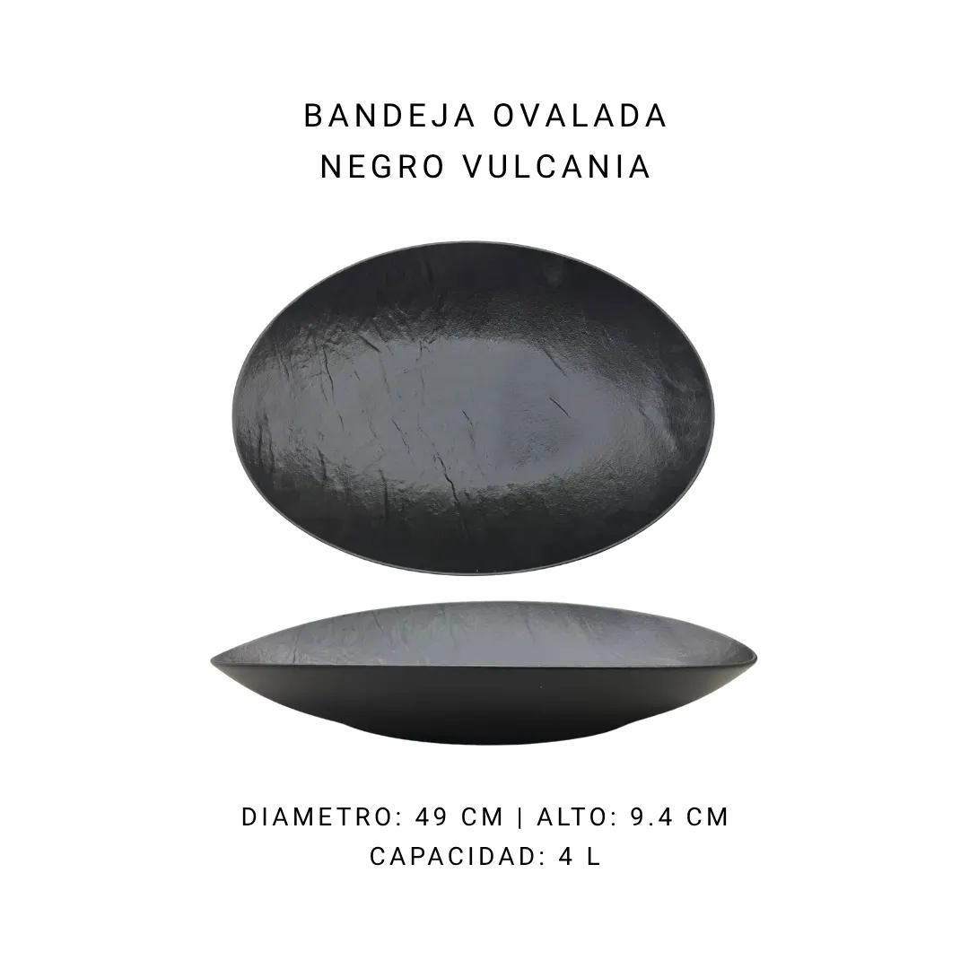 Bandeja ovalada negro Vulcania — alquiler en Bogotá