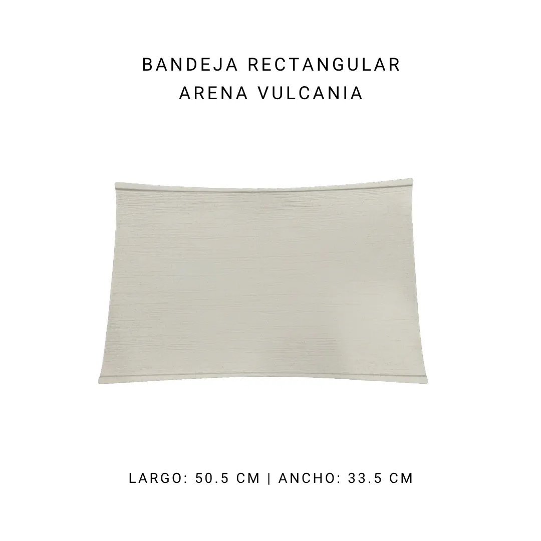 Bandeja rectangular blanca Vulcania — alquiler en Bogotá