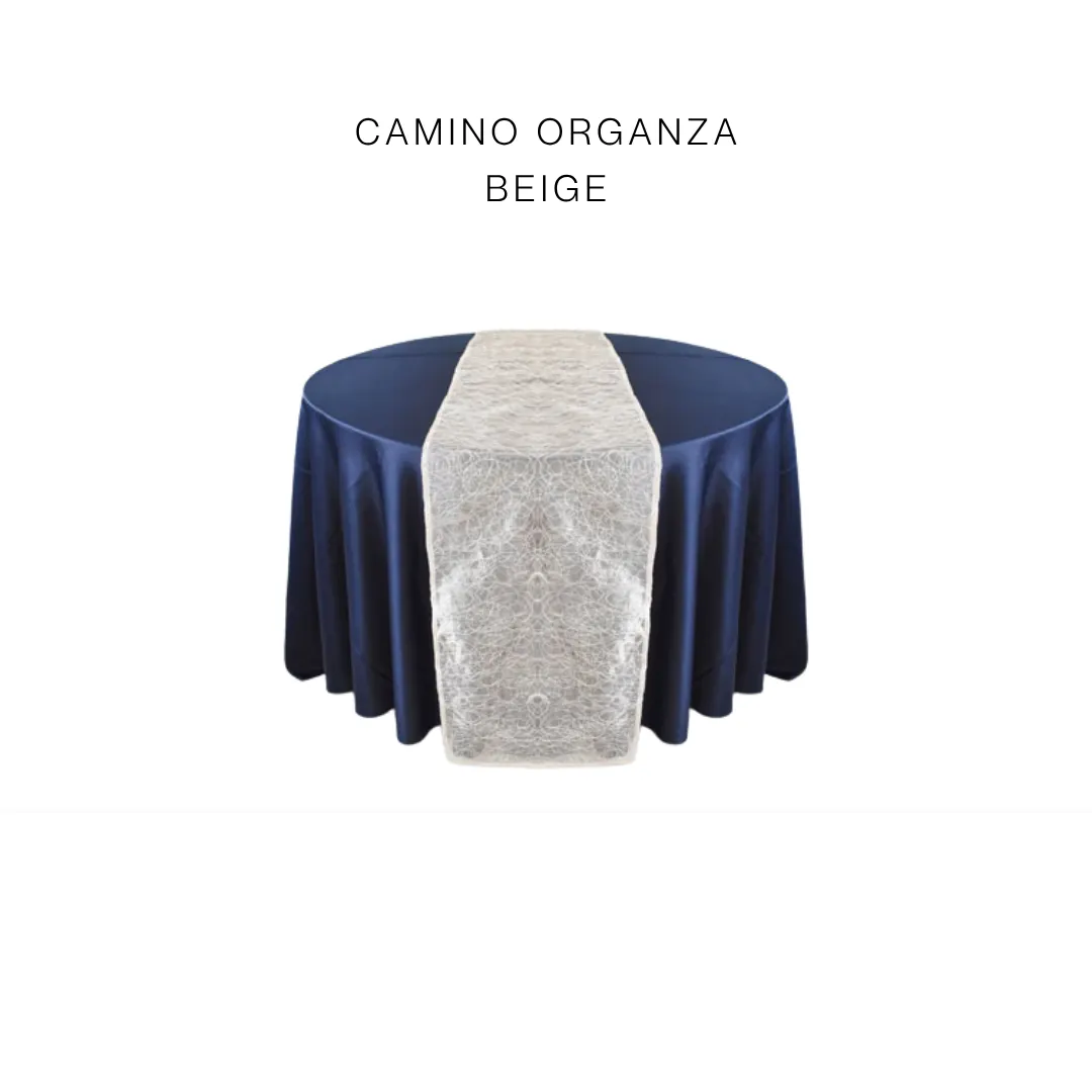 Camino organza beige — alquiler en Bogotá