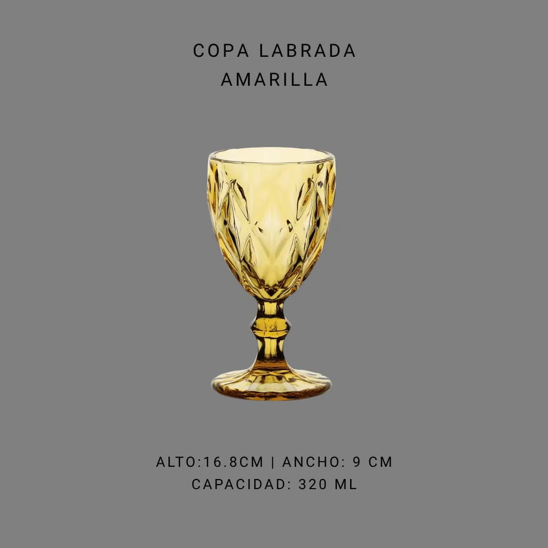 Copa labrada amarilla (320 ml) — alquiler en Bogotá