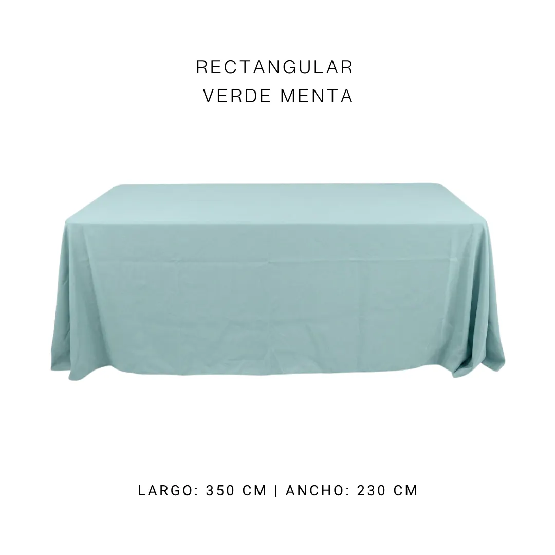 Mantel faldon verde menta — alquiler en Bogotá