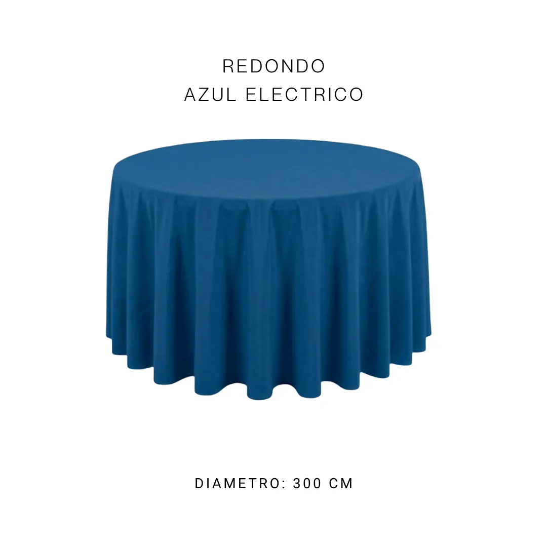 Mantel redondo azul electrico — alquiler en Bogotá