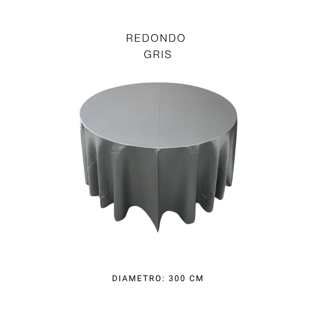 Mantel redondo gris — alquiler en Bogotá