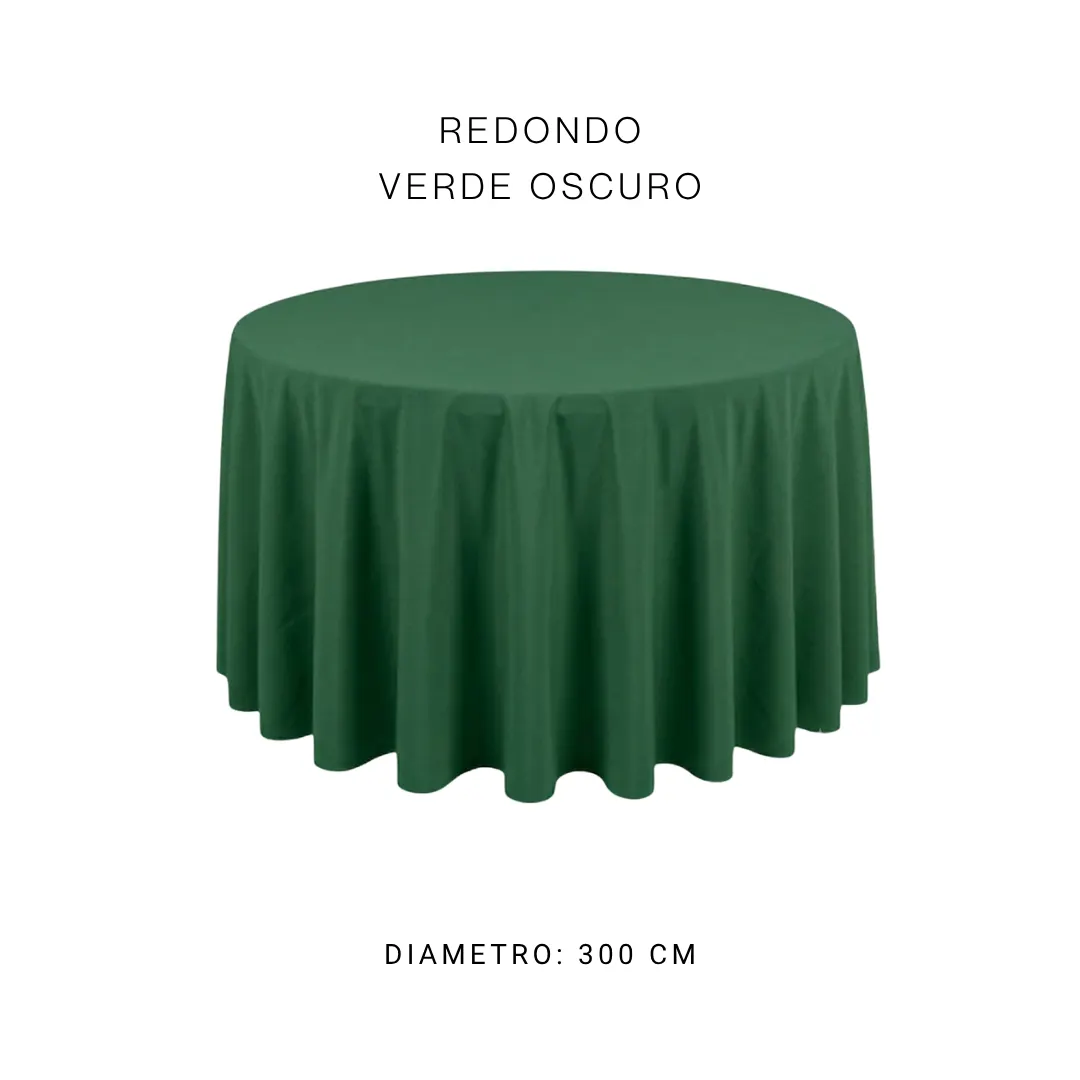 Mantel redondo verde oscuro — alquiler en Bogotá