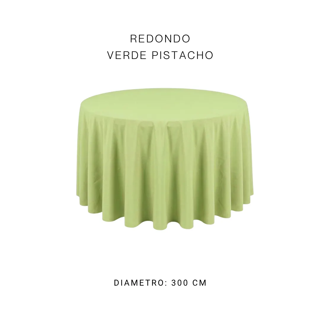 Mantel redondo verde pistacho — alquiler en Bogotá