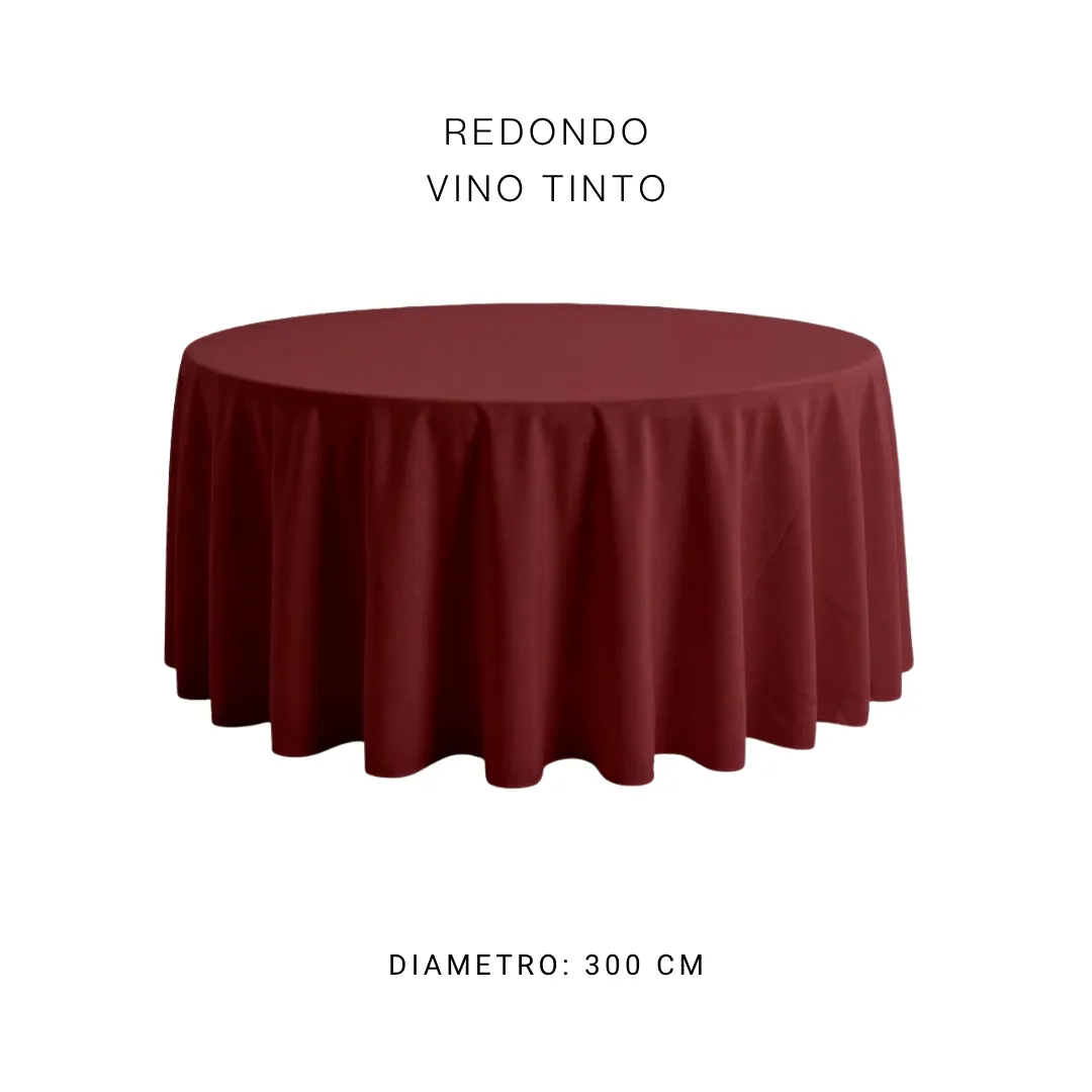 Mantel redondo vino tinto — alquiler en Bogotá