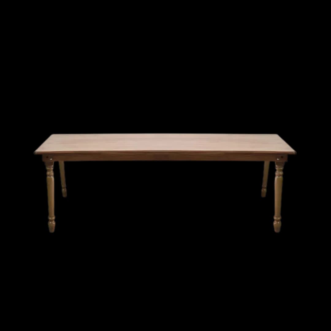 Mesa vintage café 2.10 x 100 cm — alquiler en Bogotá