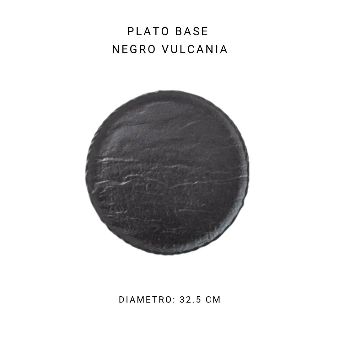 Plato base negro de Vulcania 33 cm — alquiler en Bogotá