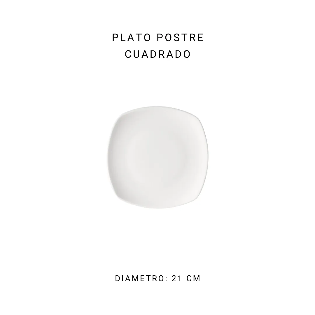 Plato postre cuadrado 21 cm — alquiler en Bogotá
