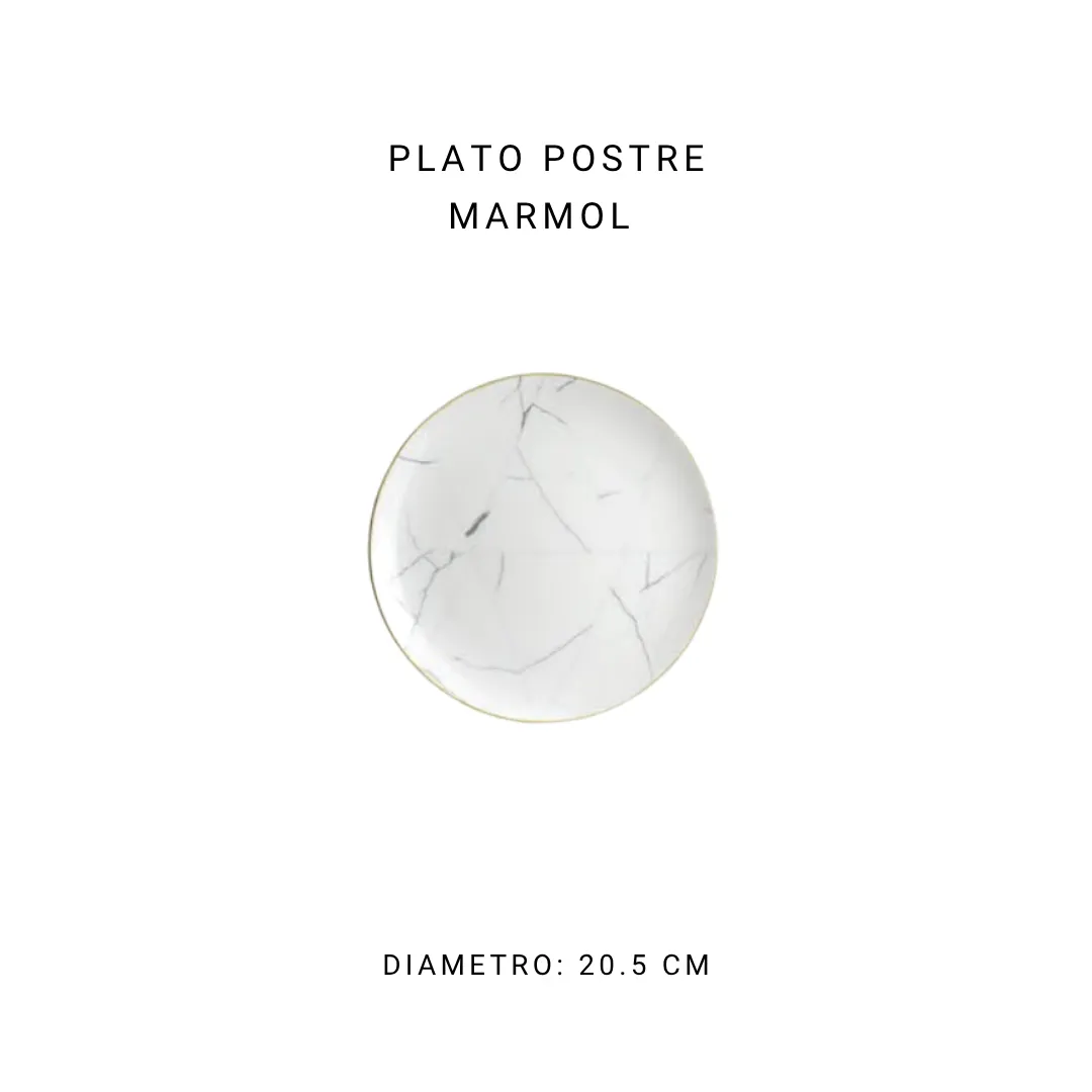 Plato postre marmol 20.5 cm — alquiler en Bogotá