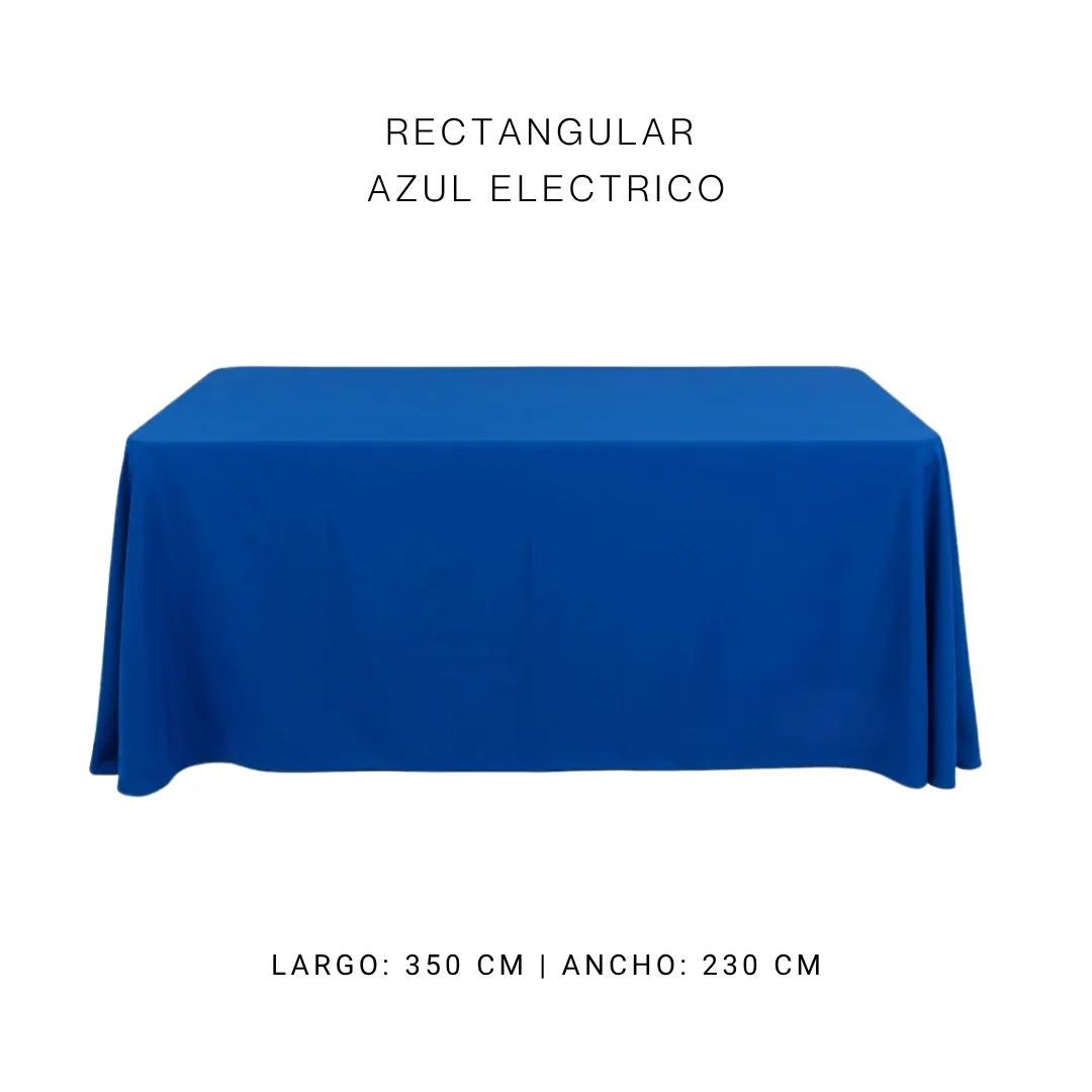 Mantel faldón azul eléctrico — alquiler en Bogotá